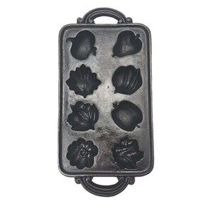 Cast Iron Fruit Leaf Mold Muffin Corn Bread Baking Pan 11.5” Heavy VTG